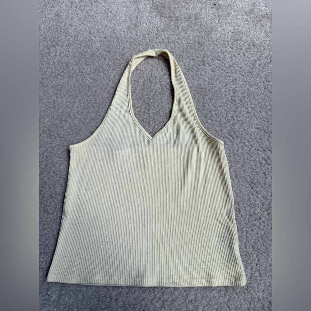 Cream/yellow Halter Neck Ribbed Top